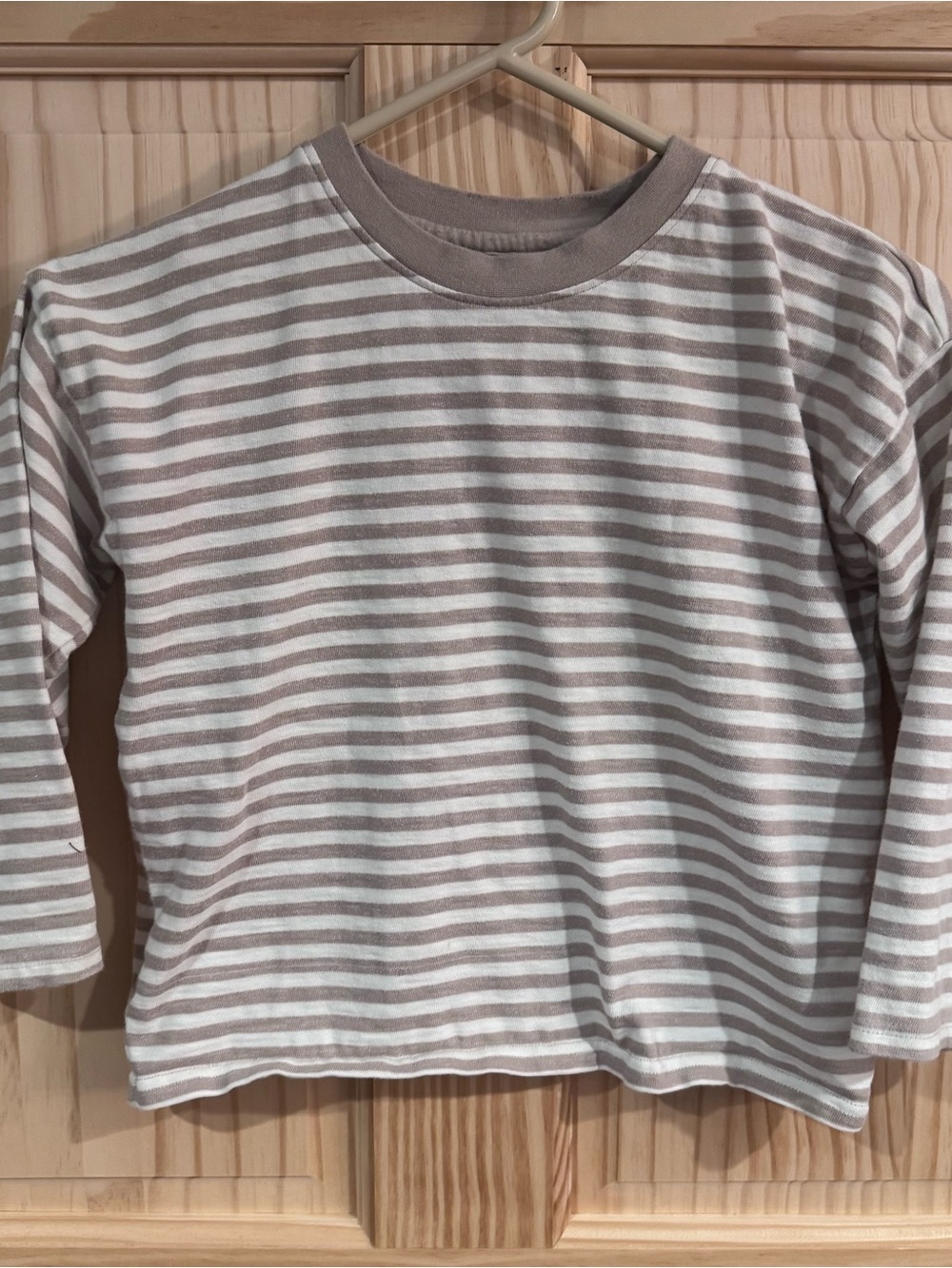 Rylee + Cru White and Light Brown Striped Long Sleeve Tee Boxy 6-7 Minimalist